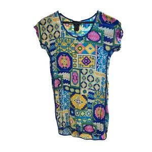 Trina Turk Tunic Top Multicolor Silk Bohemian Print Dress Size 4